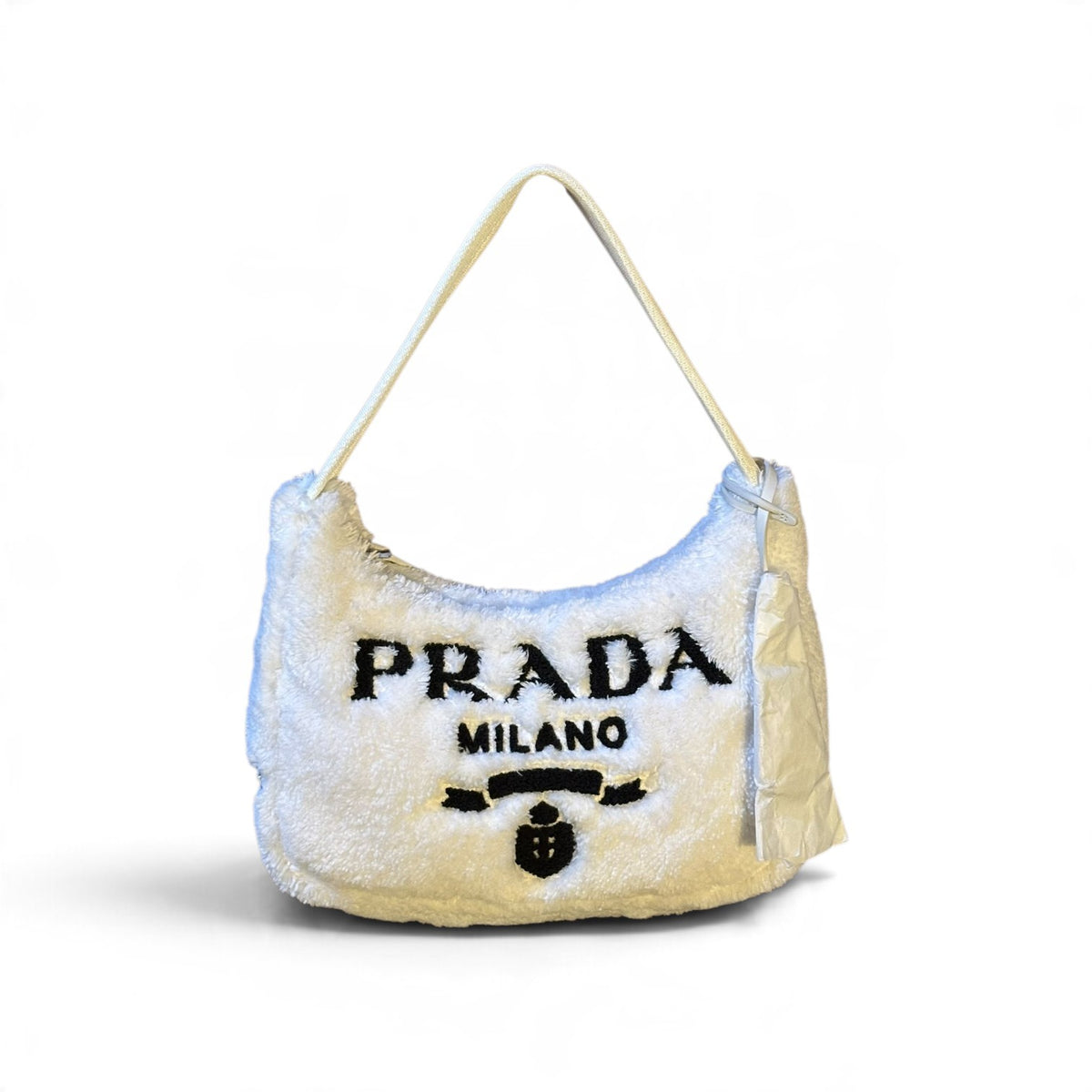 Borsa Prada Re-Edition 2000 in Tessuto Spugna (Terry Cloth) – Bianco / Nero